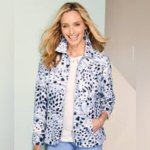 Draper's and Damon's Blue Black White Animal Print Swirl Zip Up Jacket Women XL